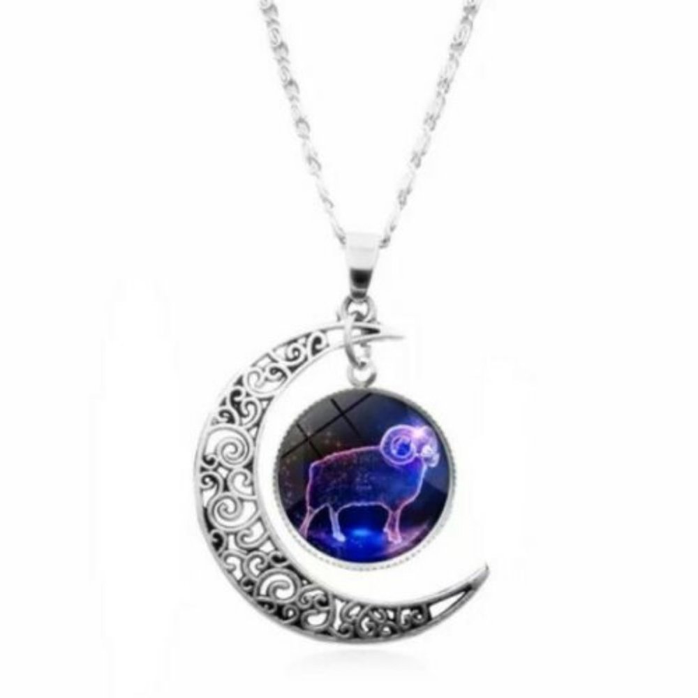 Aries Zodiac Necklace With Moon Great Gift Pendant Astrological Horoscope‎